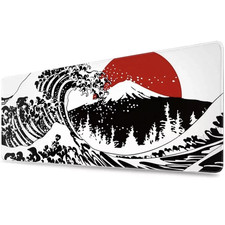 Japanese Black White Wave Red Sun extended gaming desk mouse pad picture