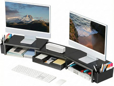 Desk Organizers and Accessories, Dual Monitor Stand Riser with Drawer and 2 Pen picture
