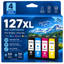 127XL 127 xl Ink Cartridges 4Pack For T127 WorkForce  845 645 WF-3530 3540 7010 picture