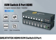 GREATHTEK 8 Ports 4k HDMI KVM Switch, 8 Computers/1 Monitor/KBand Mouse/USB2.0 picture