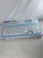 onn Wireless Keyboard Mouse Combo 104 Key Teal Blue USB Receiver New picture
