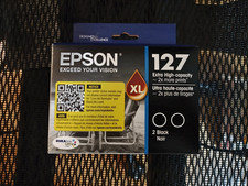 2028 GENUINE LOT 2 EPSON #127 INK DUAL BLACK T127 WORKFORCE 645 840 845 WF-7520 picture