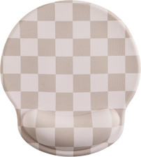 Beige Khaki Checkered Mouse Pad with Gel Wrist Rest, Wrist Support, Ergonomic De picture
