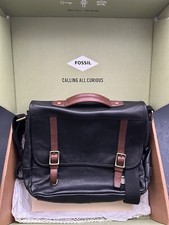 Fossil Commuter Messenger Bag Black Leather Push Lock Flap picture