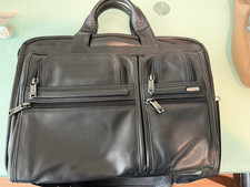 Tumi T-Pass Black Leather Briefcase for 15in Laptop Padded Shoulder Strap picture