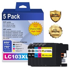 LC103 & LC103XL Ink Cartridges (5-Pack: 2BK, 1C, 1M, 1Y) for Brother Printers picture