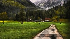 Landscape nature mountains forest farm grass snow fence Custom Gaming Mat Desk picture