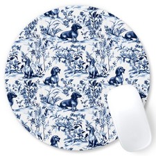 Chinoiserie Dachshund Mouse Pad, Grandmillennial Blue and White Botanical Dog... picture