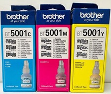 New Genuine Brother BT5001 Cyan Magenta Yellow 3PK Ink Tank Box Exp. 2027 picture