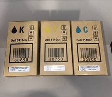 Lot of 3 NEW Dell 5110CN High Capacity Cartridge Black,Cyan,Yellow OEM picture