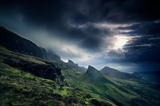 Landscape scotland clouds hills sea green grass nature Custom Gaming Mat Desk picture
