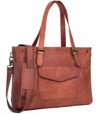 Genuine Leather Laptop Bag for - Large Brown Work Tote, Messenger Bag, and Br... picture