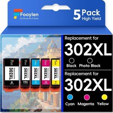 5PK 302XL Black Photo Black Cyan Magenta Yellow Ink Cartridges For Epson XP-6100 picture