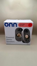 onn. Powered Stereo Speakers 3.5mm AUX Input Desktop Computer PC Speakers Black picture