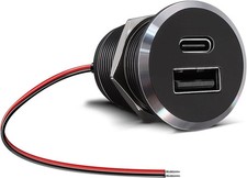 12V USB Outlet All-Aluminum QC 3.0 USB-A & USB-C PD3.0 Dual High-Speed Charger S picture
