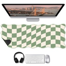 1 Pcs Scalloped Green Checkered Desk Mat 31.5 x 11.8 Inch Large Cute Mouse Pa... picture
