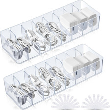 2 Pcs Cable Organizer with 20 Wire Ties, Plastic Cord Storage Charger Box Electr picture