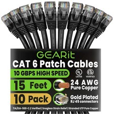GEARit Cat6 Patch Cables Cat 6 Ethernet Cable 15 ft 10-Pack 15 Feet, Black picture