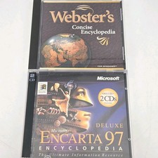 Vtg PC CD-ROM Lot Of 2 Microsoft Encarta 97 Deluxe Webster's Encyclopedia 96  picture