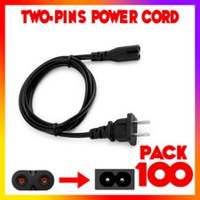 Lot of 100 Pack 2 Prong 2 Pin AC Wall Plug Adapter Cable 2-Slot Power Cord C7 picture