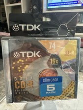 Vintage TDK Data CD-R 74 Min 650MB 5 Pack Slim Case Sealed 16X Computer Writers picture