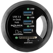 Delock 61991 In-Desk Hub 3 Port USB 3.0 + 2 Slot SD Card Reader picture