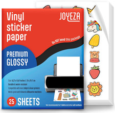 JOYEZA Premium Printable Vinyl Sticker Paper for Inkjet Printer - 25 Sheets Glos picture