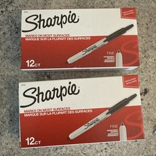 2 boxes of 12 SHARPIE 32701, Retractable Permanent Markers, Fine Point, Black picture
