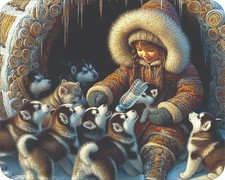 cute Alaskan Huskies Puppies feeding Time  Mouse Pad Stunning Photos picture