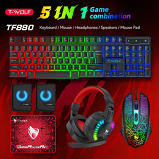 UK Layout Wired 104 Key Gaming Keyboard Mouse Headphone Speaker 5 in 1 Combo RGB picture