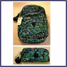 NWT Kipling Seoul Go Large Laptop Backpack + Wolfe Pencil Pouch in Neon Frills picture