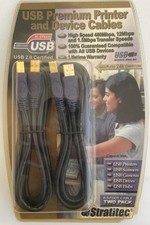 2-Pack STRATITEC Premium USB 2.0 Printer Device Cable 6.5ft 24K Gold Plated NEW picture