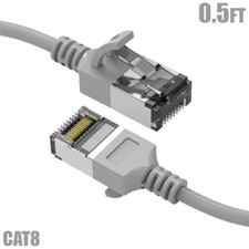 0.5FT Cat8 RJ45 Network LAN Ethernet U/FTP Shielded Patch Cable Slim 30AWG Gray picture