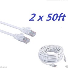 2 x CAT5 50ft FEET White Internet LAN CAT5e Network Cable Cord for PC Router US picture