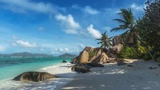 Landscape photography nature beach sand palm trees rocks Custom Gaming Mat Desk picture
