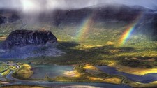 Landscape nature sweden river rainbows mountains forest Custom Gaming Mat Desk picture