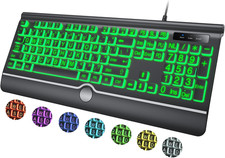 Large Print Backlit Computer Keyboard, 7-Color Backlit Keyboard with Wrist picture
