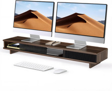 Dual Monitor Riser with Sliding Doors & Storage - 42.5