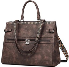 FADEON Laptop Bag for Women Designer PU Leather Coffee Brown Retro Style  picture