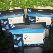 Hp 70 Ink 130 Ml Brand New Black 02/24 Yellow 04/23 And Cyan 02/24 Expired New picture
