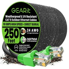 250ft Black Cat 6 Outdoor Direct Burial Ethernet Cable 250 Feet Outdoor Use picture