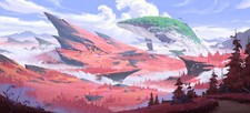 Landscape whale animals flying red clouds mountains Custom Gaming Mat Desk picture