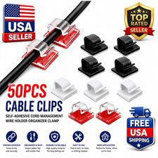 50Pcs Cable Clips Self-Adhesive Cord Management Wire Holder Organizer Clamp US picture