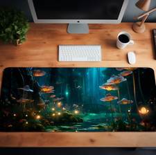 Bioluminescent Flora Deskmat Nature Mouse Pad, Realistic Image, Mushroom Design. picture