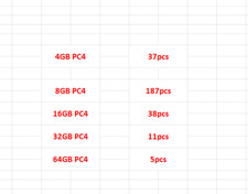 Mixed 4GB PC4 37pcs  8GB PC4 187pcs  16GB PC4 38pcs 32GB PC4 11pcs 64GB PC4 5pcs picture