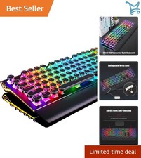 Retro Mechanical Gaming Keyboard Wired RGB Backlit Typewriter Style Black picture