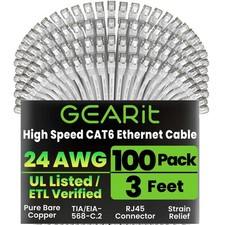 GEARit Cat6 Patch Cables 3 ft White (100 Pack) - Cat 6 3 Feet, picture