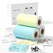 S1 S2 M02 T02 Mini Thermal Sticker Paper - 3 Rolls (White Blue Yellow 57x29mm, 3 picture
