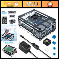 Raspberry Pi 4 Case with Cooling Fan, Power Supply & Heatsinks - Acrylic Shell, picture