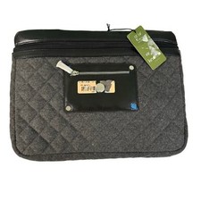 Knomo London Aurora Laptop Case Bag Slim Small PU Felt Quilted Gray Black NWT picture